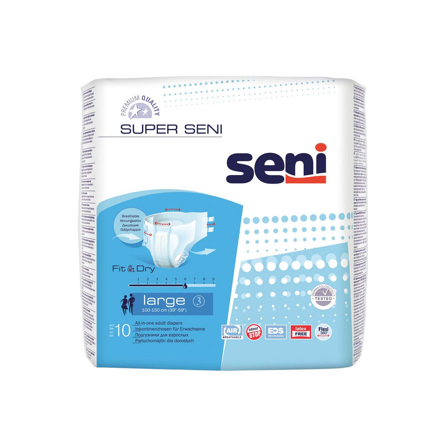 Подгузники для взрослых SENI Super Large (L) 10 штук, 6 капель