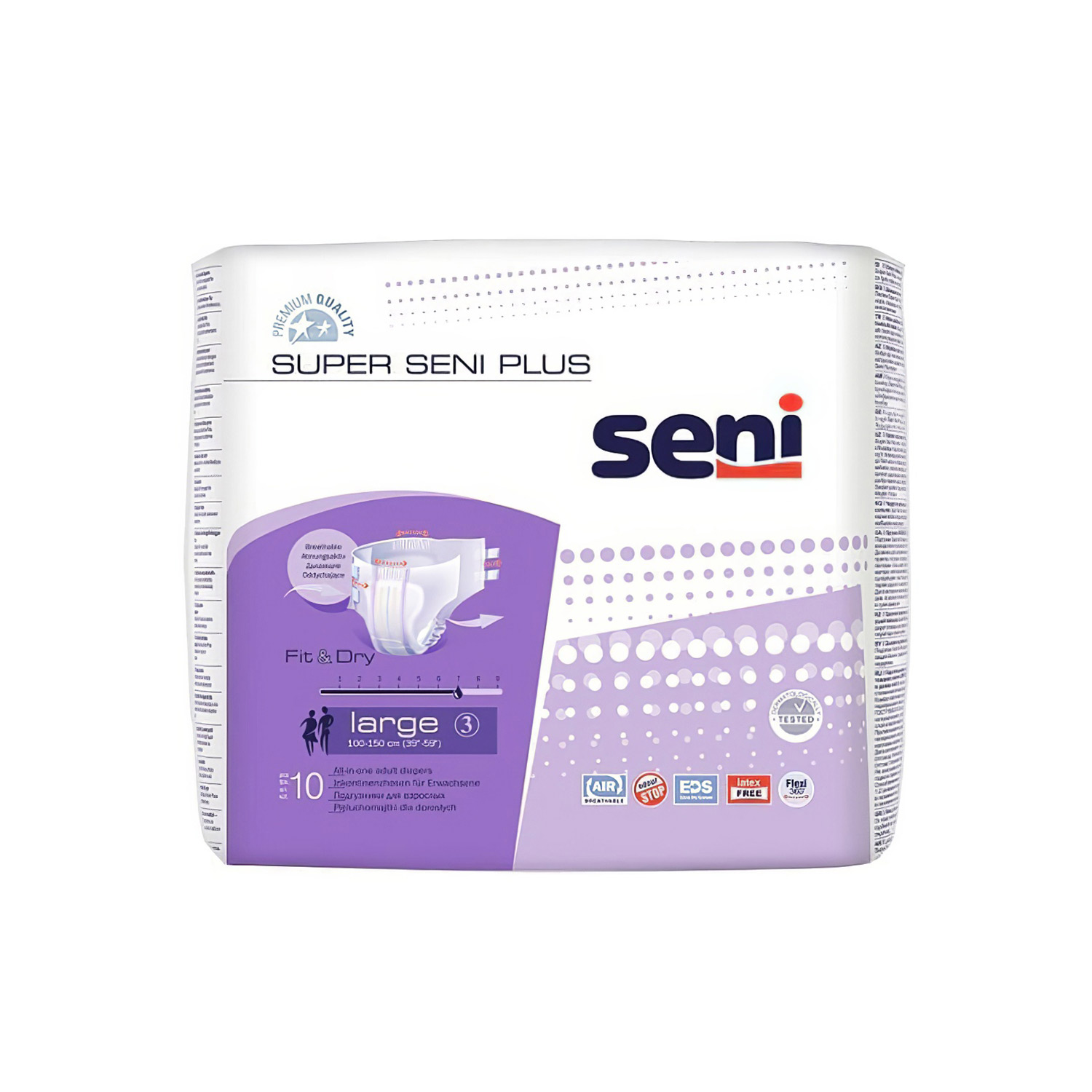 Подгузники для взрослых SENI Super plus Large (L) 10 штук, 7 капель