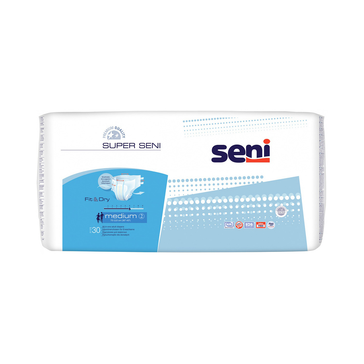 Подгузники для взрослых SENI Super Medium (M) 30 штук, 6 капель