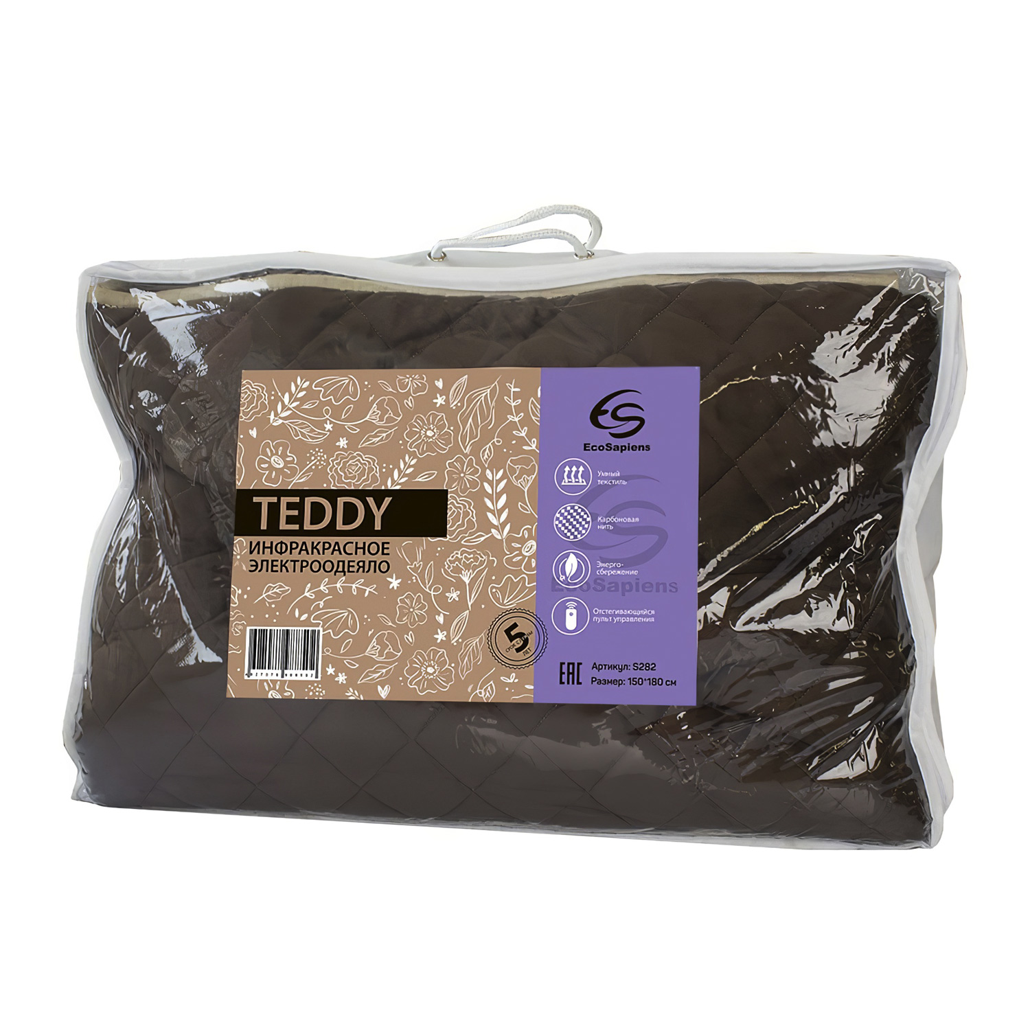 Электроодеяло с подогревом EcoSapiens Teddy 150х180см плюшевое и односпальное - 1