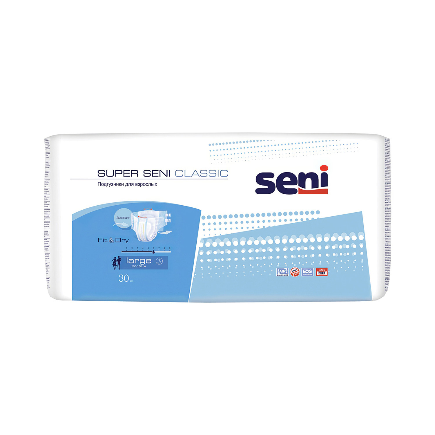 Подгузники для взрослых SENI Super Classic Medium (M) 30 штук, 6 капель - 1