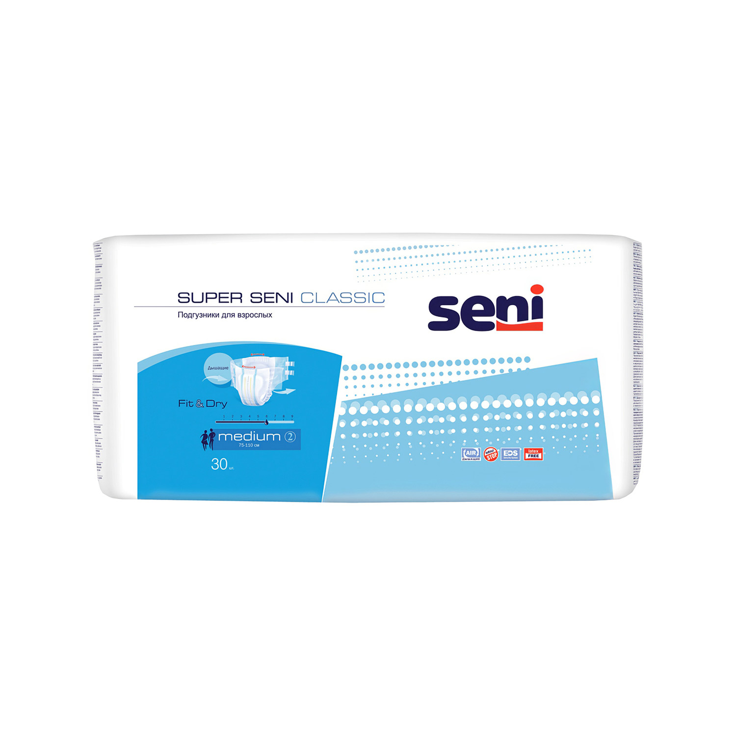 Подгузники для взрослых SENI Super Classic Medium (M) 30 штук, 6 капель