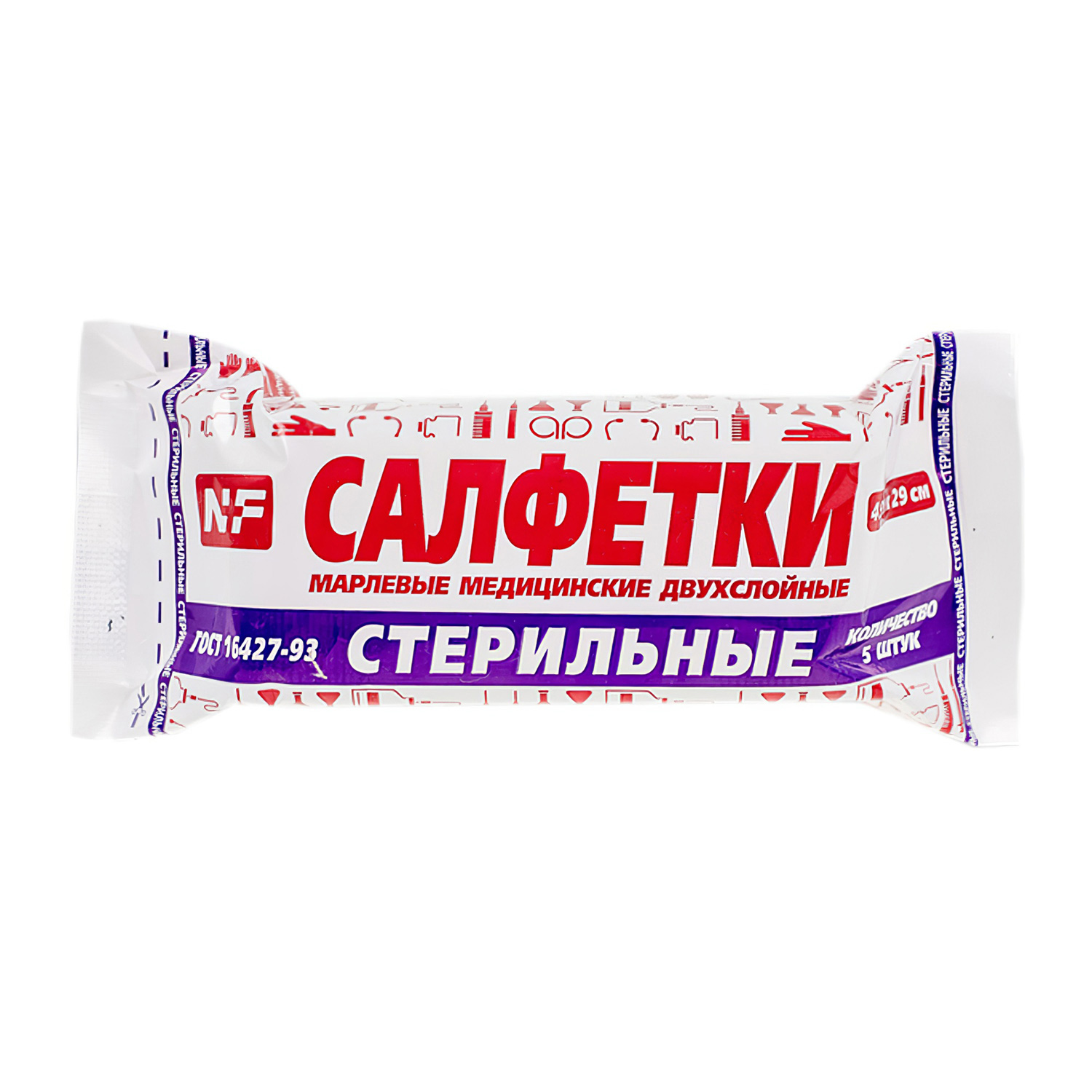 Салфетки медицинские стерильные двухслойные Ньюфарм 45*29см, 5шт