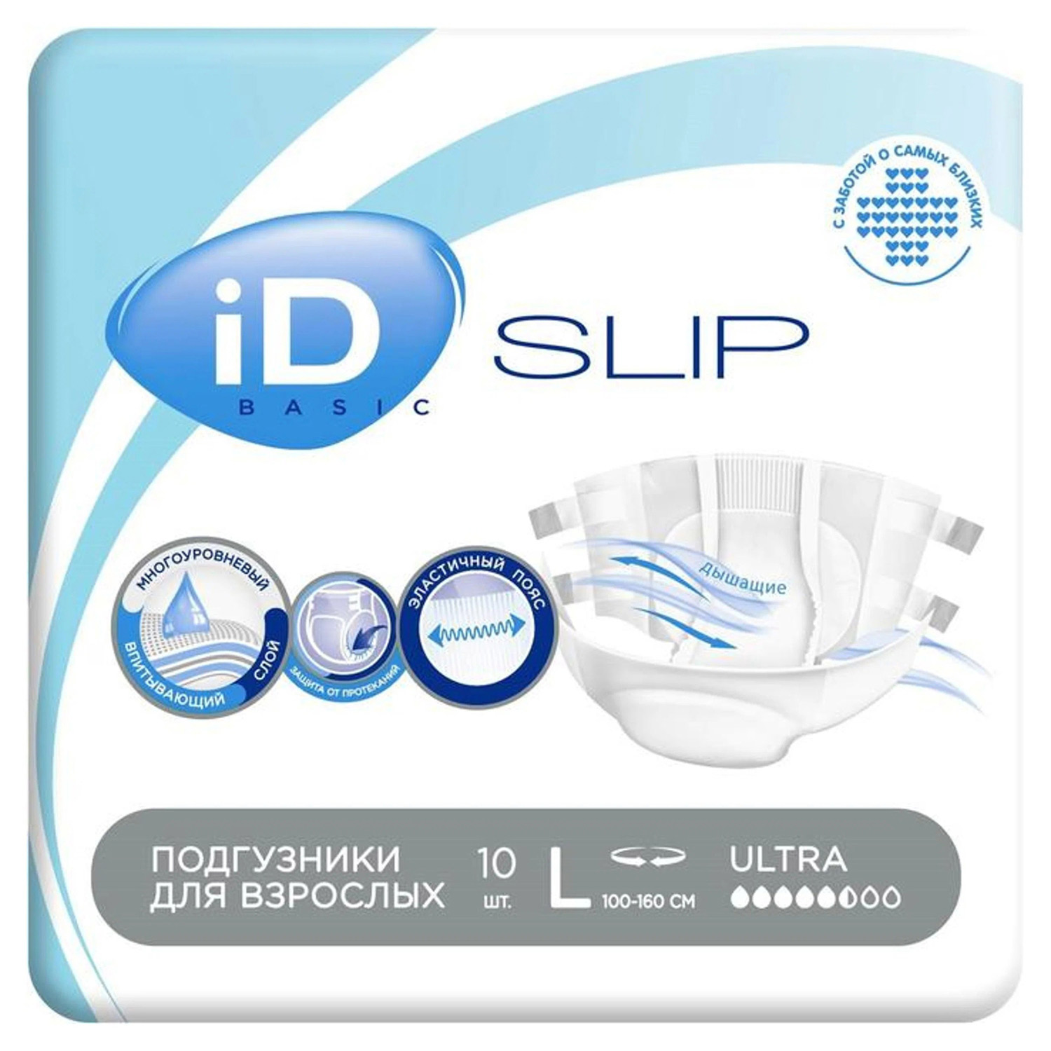 Подгузники для взрослых ID Slip Basic M 10 штук, 5.5 капель  - 4