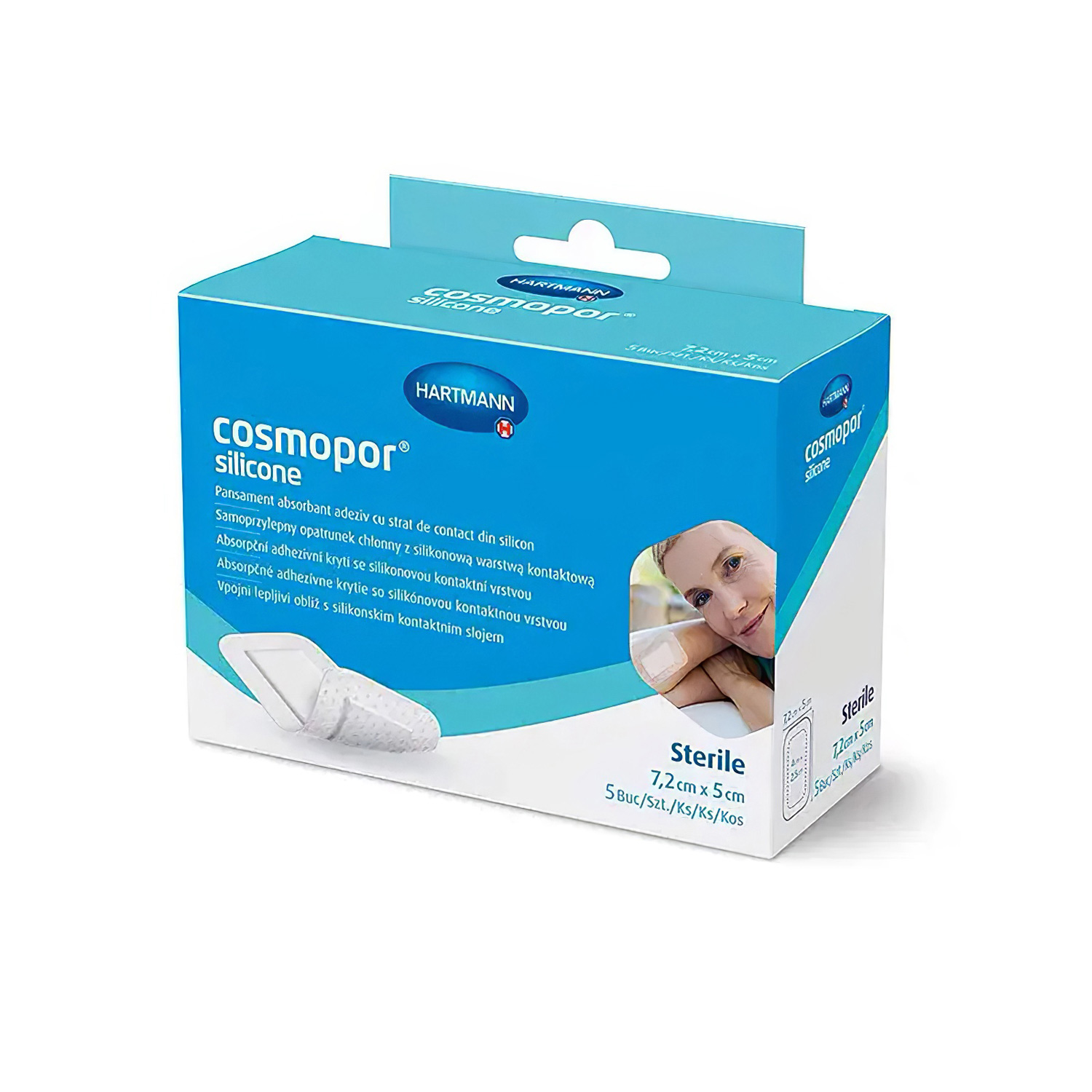 Повязка послеоперационная COSMOPORE Silicone 7,2х5см с контактным слоем из силикона, 5шт - 1