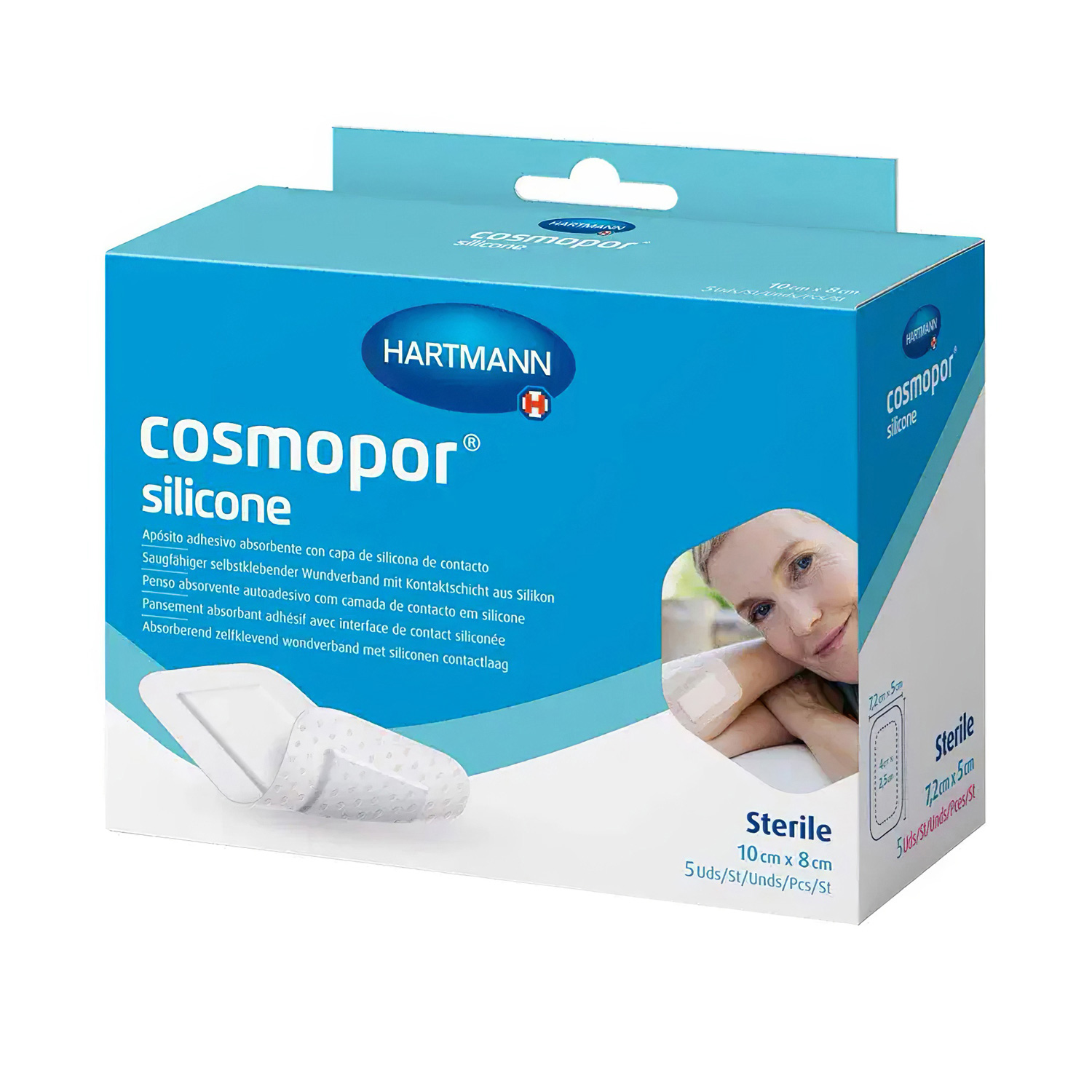 Повязка послеоперационная COSMOPORE Silicone 7,2х5см с контактным слоем из силикона, 5шт - 5