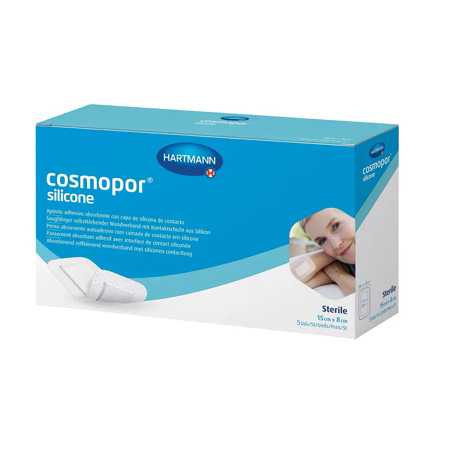 Повязка послеоперационная COSMOPORE Silicone 7,2х5см с контактным слоем из силикона, 5шт - 8